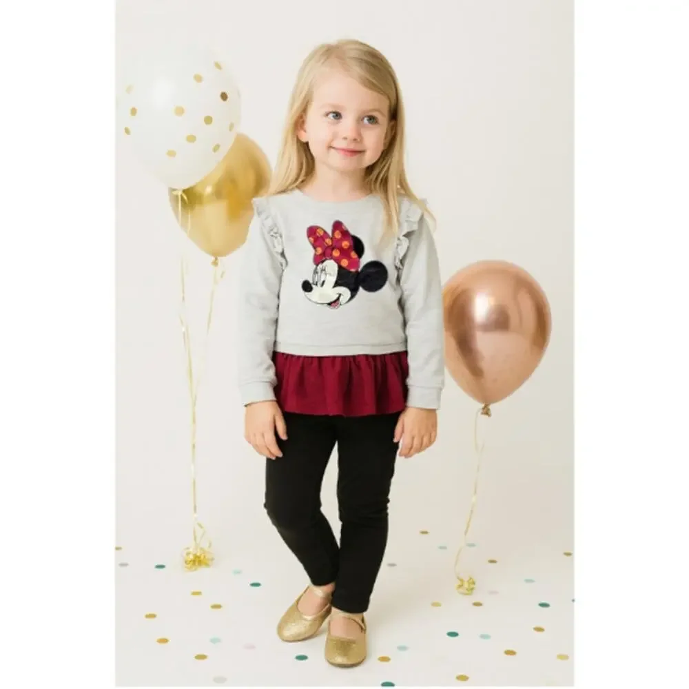 Disney Minnie Mouse Sparkly Tulle Skirted Sweatshirt – Size 4T – Red & Gray
